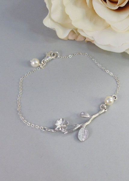Blossoming Branch,Bracelet,Branch Bracelet,Silver Bracelet,Blossom Bracelet,Pearl Bracelet,Sterling Silver Bracelet,Pearl Jewelry,