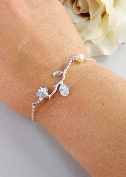 Blossoming Branch,Bracelet,Branch Bracelet,Silver Bracelet,Blossom Bracelet,Pearl Bracelet,Sterling Silver Bracelet,Pearl Jewelry,