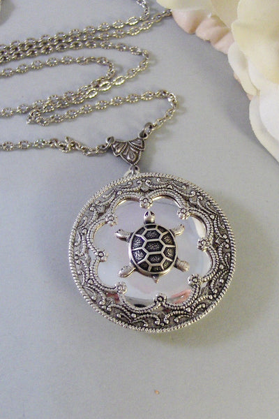 Garrett's Turtle ,Locket,Silver, Turtle ,Antiqued,Charm,Silver Locket,Woodland,Pond.Jewelery by Valleygirldesigns.