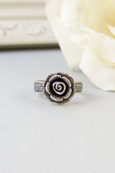 Heirloom Rose,Ring,Silver Ring,Silver Rose,Ring,Rose Ring,Antique Ring,Antique Silver,Victorian,Handmade jewelery by valleygirldesigns.