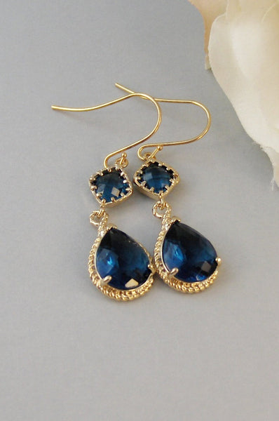 Something Blue, Sapphire Earrings,Gold Earrings,Gold,Bride,Blue,Navy,Wedding,Handmade jewelery by Valleygirldesigns on Etsy