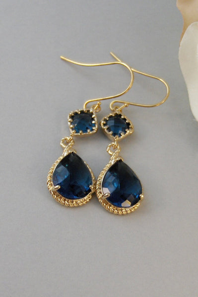 Something Blue, Sapphire Earrings,Gold Earrings,Gold,Bride,Blue,Navy,Wedding,Handmade jewelery by Valleygirldesigns on Etsy