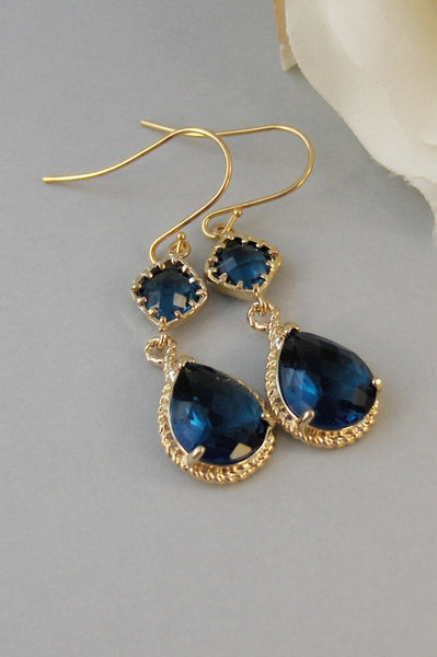 Something Blue, Sapphire Earrings,Gold Earrings,Gold,Bride,Blue,Navy,Wedding,Handmade jewelery by Valleygirldesigns on Etsy