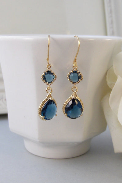 Something Blue, Sapphire Earrings,Gold Earrings,Gold,Bride,Blue,Navy,Wedding,Handmade jewelery by Valleygirldesigns on Etsy