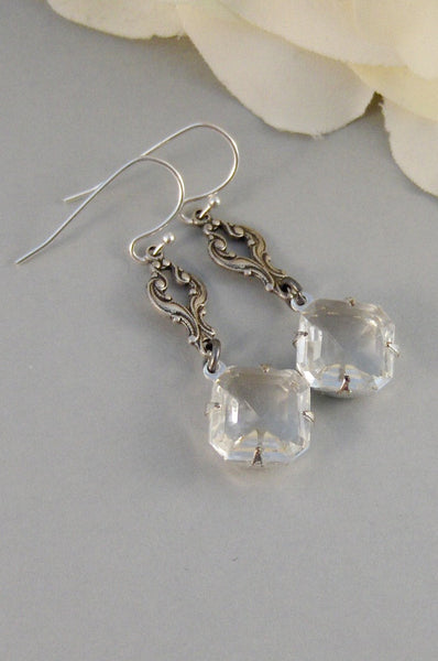 Etoiles,Earring,Vintage Earrings,Vintage Diamond Earrings,Vintage Crystal Earring,Vintage Clear Earring,Vintage silver  valleygirldesigns.