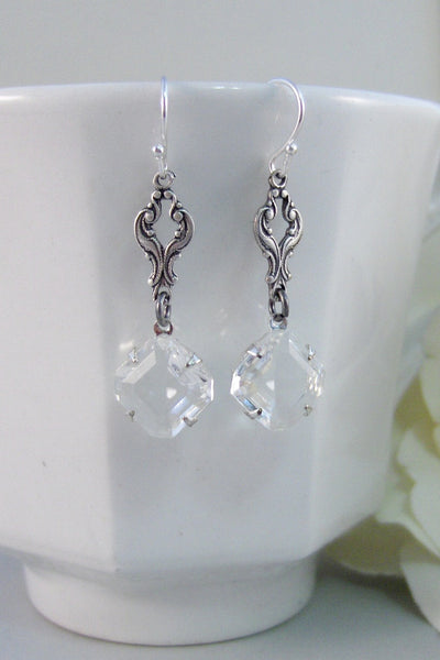 Etoiles,Earring,Vintage Earrings,Vintage Diamond Earrings,Vintage Crystal Earring,Vintage Clear Earring,Vintage silver  valleygirldesigns.