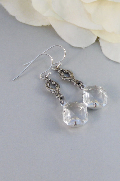 Etoiles,Earring,Vintage Earrings,Vintage Diamond Earrings,Vintage Crystal Earring,Vintage Clear Earring,Vintage silver  valleygirldesigns.