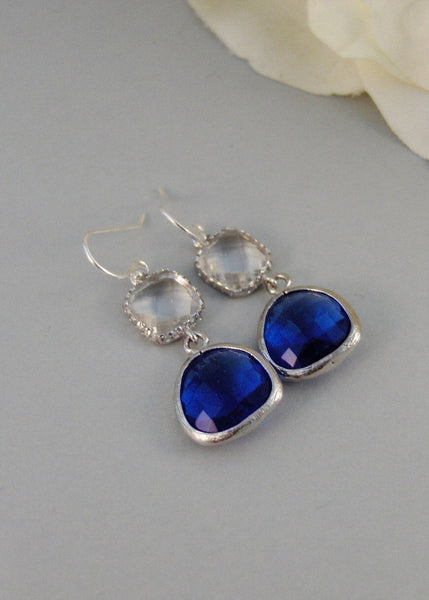 Blue Willow,Sapphire, Earring,Silver Earrings,Royal Blue,Cobalt,September Birthstone,Wedding,Bride,Crystal.  valleygirldesigns.