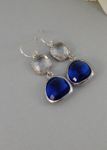 Blue Willow,Sapphire, Earring,Silver Earrings,Royal Blue,Cobalt,September Birthstone,Wedding,Bride,Crystal.  valleygirldesigns.