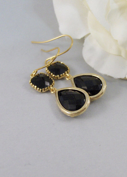 Vienna Opera,Earrings,Gold Earrings,Black Diamond,Black Earrings,Gold,Black,Wedding,Diamond. Handmade jewelery by valleygirldesigns on Etsy.