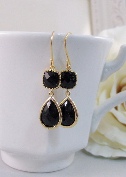 Vienna Opera,Earrings,Gold Earrings,Black Diamond,Black Earrings,Gold,Black,Wedding,Diamond. Handmade jewelery by valleygirldesigns on Etsy.