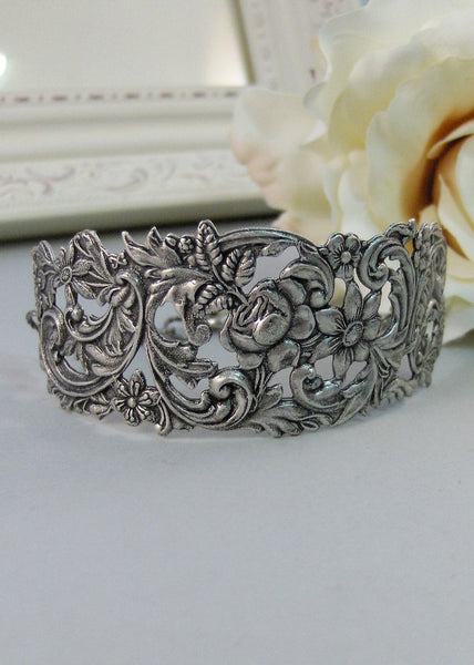Guinevere,Bracelet,Cuff,Silver Bracelet,Cuff Bracelet,Bracelet,Silver,Antique Bracelet,Wedding,Bride.Handmade Jewelry by valleygirldesigns.