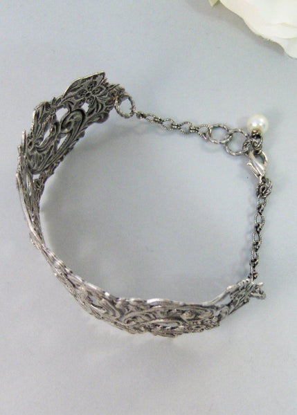 Guinevere,Bracelet,Cuff,Silver Bracelet,Cuff Bracelet,Bracelet,Silver,Antique Bracelet,Wedding,Bride.Handmade Jewelry by valleygirldesigns.