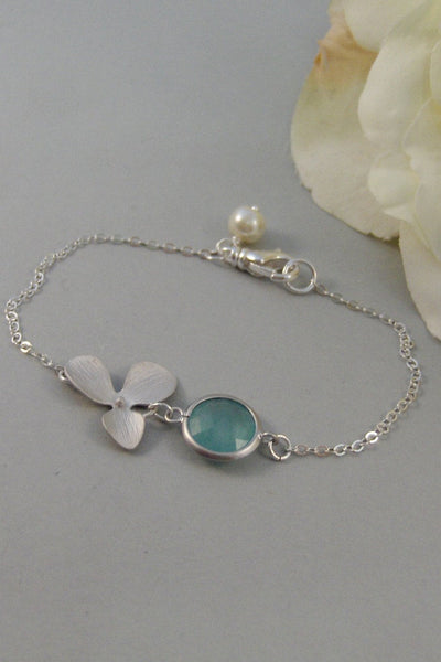 Rain Blossom,Bracelet,Aqumarine,Sterling Silver,Blossom,Flower,Blue,Silver Bracelet,Orchid,Bride,Bridesmaid. Jewelry by valleygirldesigns.