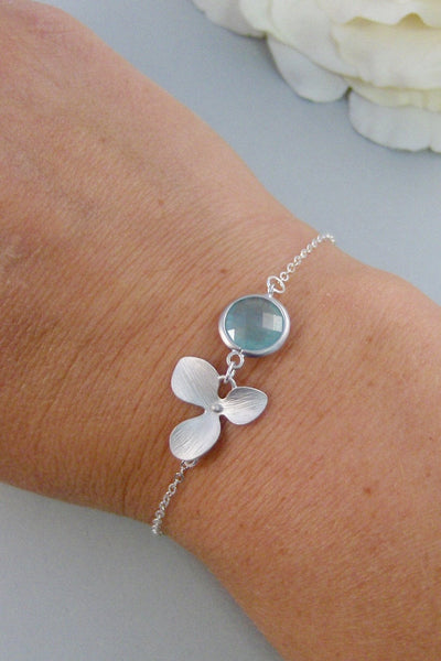 Rain Blossom,Bracelet,Aqumarine,Sterling Silver,Blossom,Flower,Blue,Silver Bracelet,Orchid,Bride,Bridesmaid. Jewelry by valleygirldesigns.