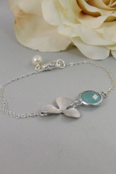 Rain Blossom,Bracelet,Aqumarine,Sterling Silver,Blossom,Flower,Blue,Silver Bracelet,Orchid,Bride,Bridesmaid. Jewelry by valleygirldesigns.