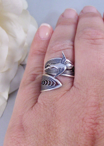 Frosted Melody,Ring,Silver,Bird,Sparrow,Antique Ring,Silver Ring,Bird Ring,Woodland,Wedding. Handmade jewelery by valleygirldesigns.