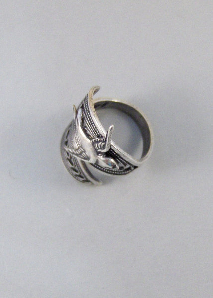 Frosted Melody,Ring,Silver,Bird,Sparrow,Antique Ring,Silver Ring,Bird Ring,Woodland,Wedding. Handmade jewelery by valleygirldesigns.
