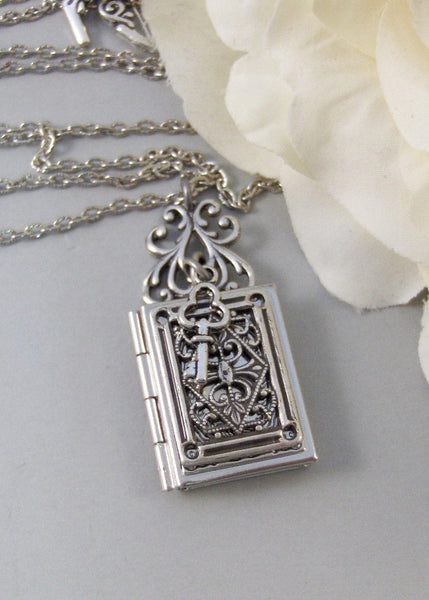 Book Of Secrets,Book Locket,Diary Locket,Diary,Locket,Silver Locket,Key,Secrets,Book Locket,Antique Locket,Steampunk valleygirldesigns.