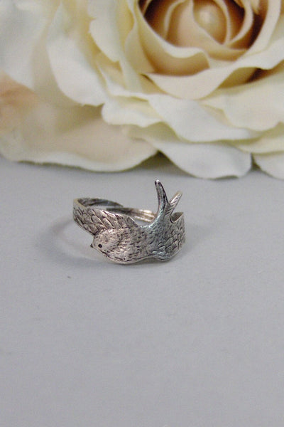 Wrapped Sparrow,Ring,Silver,Twig,Branch, Ring,Antique Ring,Silver Ring,Woodland,Wedding,Bridesmaid. Handmade jewelery by valleygirldesigns.