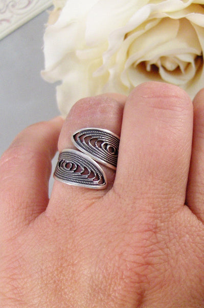 Elegance,Ring,Silver,Wrapped Ring,Antique Ring,Silver Ring,Filigree Ring,Wedding,Bridesmaid. Handmade jewelery by valleygirldesigns.