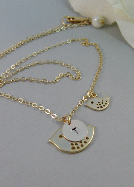 Bird Necklace,Gold Necklace,Bird,Mommy,Baby,Little,Girl,Bird Necklace,Gold Pendant,jewelery by valleygirldesigns on Etsy.