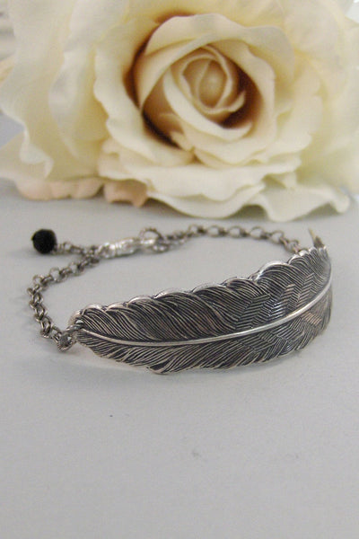 Silver Feather,Bracelet,Silver Bracelet, Antique Bracelet, Feather Bracelet,Black,Silver. Handmade Jewelry by Valleygirldesigns.