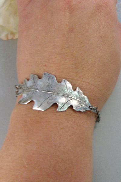 Silver Leaf,Bracelet,Silver Bracelet, Antique Bracelet, Leaf Bracelet,Black,Silver. Handmade Jewelry by Valleygirldesigns.