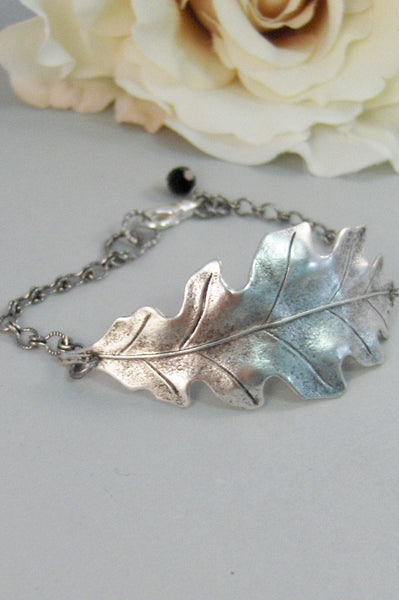 Silver Leaf,Bracelet,Silver Bracelet, Antique Bracelet, Leaf Bracelet,Black,Silver. Handmade Jewelry by Valleygirldesigns.