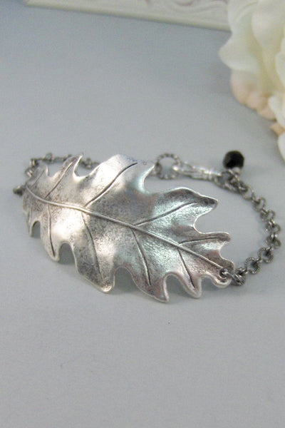 Silver Leaf,Bracelet,Silver Bracelet, Antique Bracelet, Leaf Bracelet,Black,Silver. Handmade Jewelry by Valleygirldesigns.