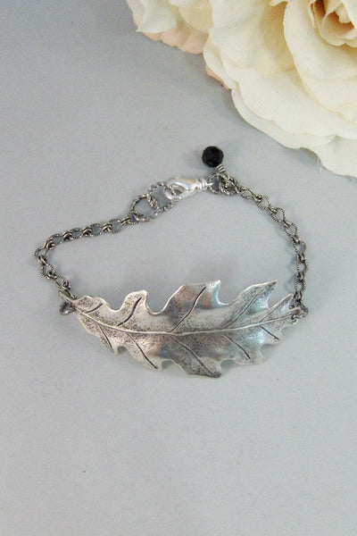 Silver Leaf,Bracelet,Silver Bracelet, Antique Bracelet, Leaf Bracelet,Black,Silver. Handmade Jewelry by Valleygirldesigns.