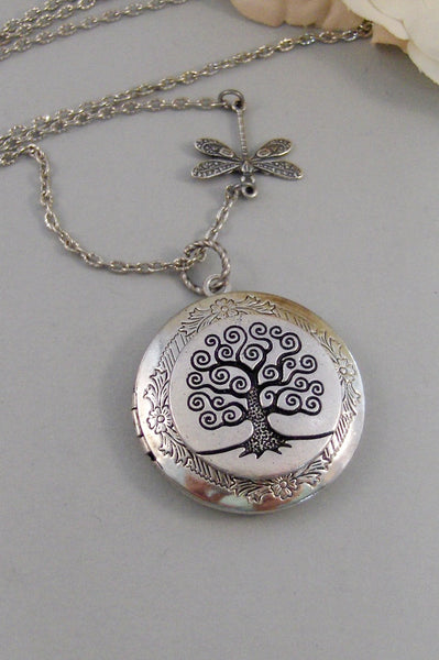 Woodland Dragonfly,Locket,Dragonfly,Silver Dragonfly Locket,Tree,Family,,Antiqued,Charm,Necklace,Pendant. jewelery by Valleygirldesigns.