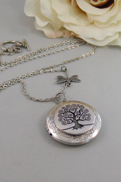 Woodland Dragonfly,Locket,Dragonfly,Silver Dragonfly Locket,Tree,Family,,Antiqued,Charm,Necklace,Pendant. jewelery by Valleygirldesigns.