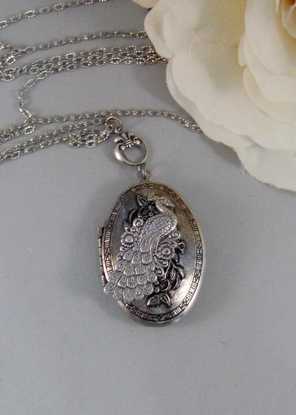 Flowering Peacock,Silver Locket,Antique Locket,Peacock, Locket Necklace,Peacock,Bird. Handmade Jewlery by valleygirldesigns on Etsy.