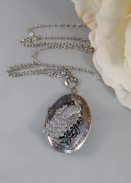 Flowering Peacock,Silver Locket,Antique Locket,Peacock, Locket Necklace,Peacock,Bird. Handmade Jewlery by valleygirldesigns on Etsy.