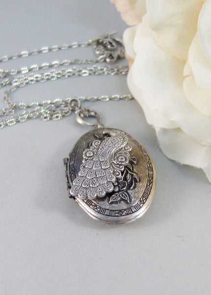 Flowering Peacock,Silver Locket,Antique Locket,Peacock, Locket Necklace,Peacock,Bird. Handmade Jewlery by valleygirldesigns on Etsy.