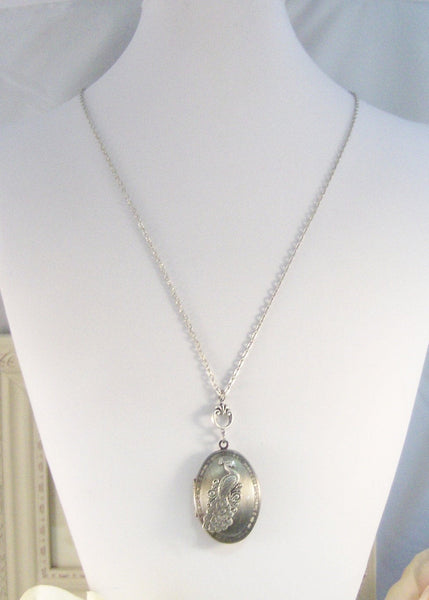 Flowering Peacock,Silver Locket,Antique Locket,Peacock, Locket Necklace,Peacock,Bird. Handmade Jewlery by valleygirldesigns on Etsy.