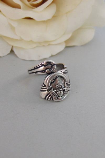 Lucky Girl,Ring,Silver,Irish,Claddagh,Antique Ring,Silver Ring,Spoon Ring,Shamrock,Wedding, Handmade jewelery by valleygirldesigns.