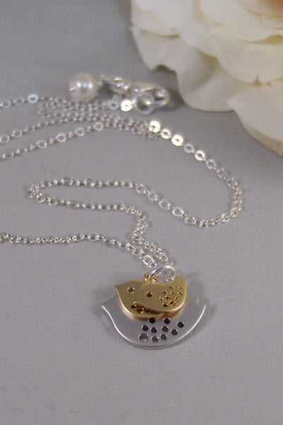 Nesting Little Birds,Silver Necklace,Bird,Mommy,Baby,Little,Girl,Bird Necklace,Two,Silver Pendant,jewelery by valleygirldesigns on Etsy.