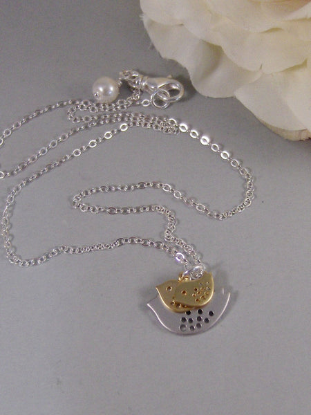Nesting Little Birds,Silver Necklace,Bird,Mommy,Baby,Little,Girl,Bird Necklace,Two,Silver Pendant,jewelery by valleygirldesigns on Etsy.