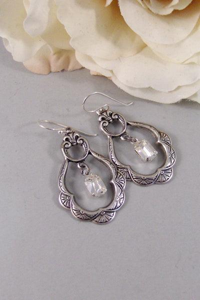 Princess,Earring,Vintage Earrings,Diamond,Diamond Earrings,Clear,Crystal,Rhinestone. Handmade Jewelry by valleygirldesigns.