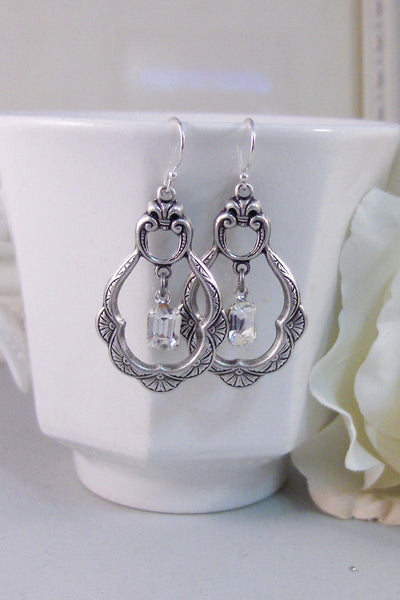 Princess,Earring,Vintage Earrings,Diamond,Diamond Earrings,Clear,Crystal,Rhinestone. Handmade Jewelry by valleygirldesigns.