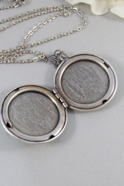 Birthstone Hoots,Owl,Locket,Silver Locket,Owl,Silver,Woodland,Antique Locket,White Flower,Birthstone,Birthstone Locket,Birthstone Necklace