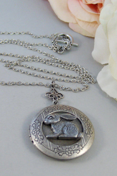 Petunia,Locket,Rabbit,Silver Locket, Locket, Antique,Woodland,Bunny,Easter, jewelry by valleygirldesigns