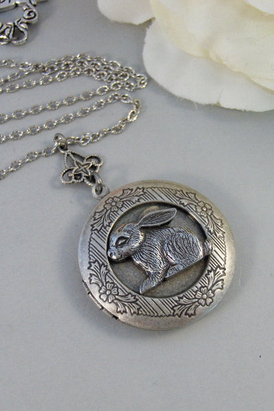Petunia,Locket,Rabbit,Silver Locket, Locket, Antique,Woodland,Bunny,Easter, jewelry by valleygirldesigns