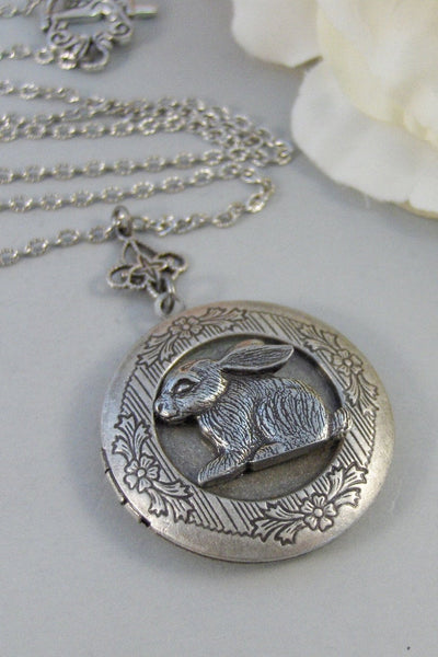 Petunia,Locket,Rabbit,Silver Locket, Locket, Antique,Woodland,Bunny,Easter, jewelry by valleygirldesigns