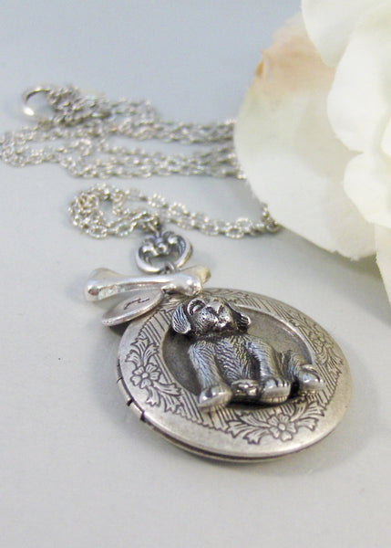 Puppy Love,Locket,Silver Locket,Dog,Puppy,Pet, Locket,Dog Jewelry,Necklace. Handmade Jewelry by valleygirldesigns