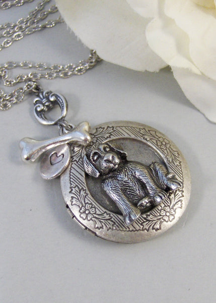 Puppy Love,Locket,Silver Locket,Dog,Puppy,Pet, Locket,Dog Jewelry,Necklace. Handmade Jewelry by valleygirldesigns