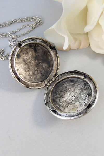 Moon and Stars,Locket,Silver Locket,Girl,Moon,Goddess,Star,Necklace,Antique Locket,Night,Jewelry. Handmade jewelry by valleygirldesigns.