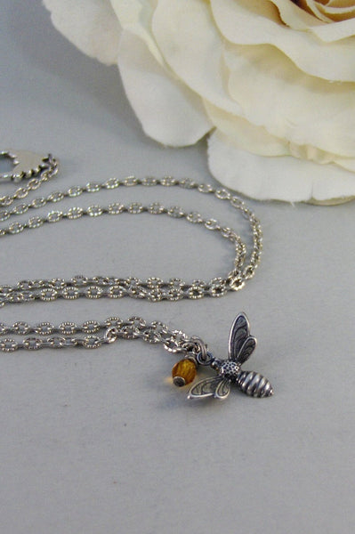 Beelieve Life Is Sweet,Necklace,Antique Necklace,Silver,Bee Necklace,Bee,Birthstone,Personalize,,Antique.Jewelry by valleygirldesigns.
